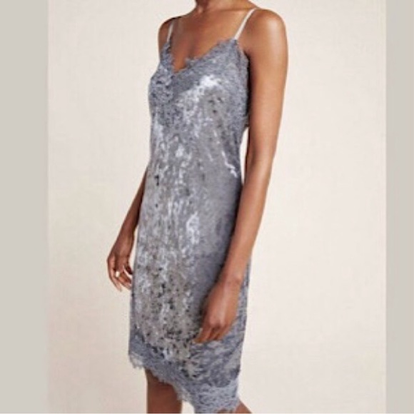 Anthropologie Porridge Tessie Silver Grey Velvet Dress NWT Small - Picture 1 of 13